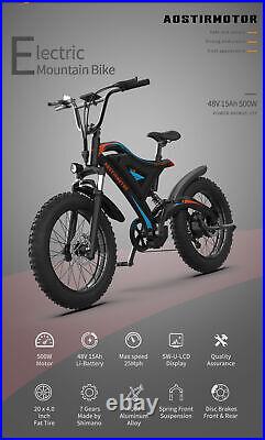 2023 New Electric Bike 20\ 500W 48V/15Ah E Mountain Bicycle Fat Tire Ebike