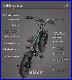 2023 New Electric Bike 20\ 500W 48V/15Ah E Mountain Bicycle Fat Tire Ebike