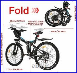 21-Speed Folding Electric Mountain Bike Adults 26 E-Bike+Removable Battery es04
