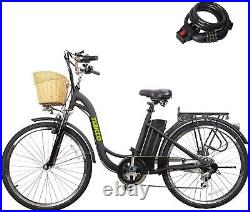 250W Electric Bike Electric Bicycle 26 for Adult Coummting Ebike 6-Speed, Black