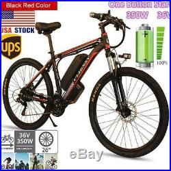 26'' 350W 36V Electric Mountain Bike Bicycle Shimano Black&Red 21 Speed USA