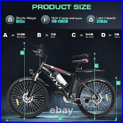 26'' 350W Electric Bike, 20MPH Mountain Bicycle Commuter EBike 21 Speed Black New