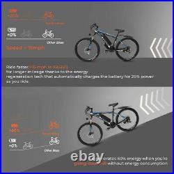 26'' 500W 48V Electric Mountain Bike Bicycle Shimano Black-Blue 21 Speed E-Bike