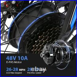 26'' 500W 48V Electric Mountain Bike Bicycle Shimano Black-Blue 21 Speed E-Bike
