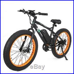26 500W Orange Fat Tire Electric Bicycle Mountain Snow Beach E Bike 7 Speed