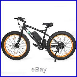 26 500W Orange Fat Tire Electric Bicycle Mountain Snow Beach E Bike 7 Speed