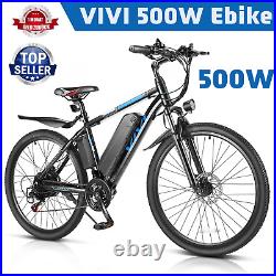 26 Adults Electric Bike 500W 48V Mountain Bicycle 22MPH EBike with Li-Battery