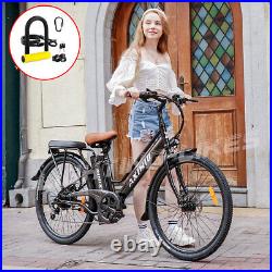 26'' Electric Bicycle 7 Speed Snow Beach City Commuter E-bike Adults Ebike Black