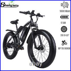 26 Electric Bike 48V 1000W E-Mountain Bike 17Ah Ebike Fat Tire Snow Bicycle MTB