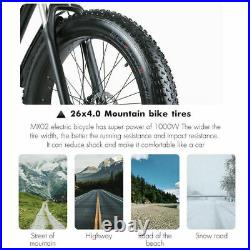 26 Electric Bike 48V 1000W E-Mountain Bike 17Ah Ebike Fat Tire Snow Bicycle MTB