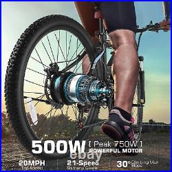 26'' Electric Bike 500W Mountain Bicycle Commute Adults Ebike 21-Speed 22MPH^US