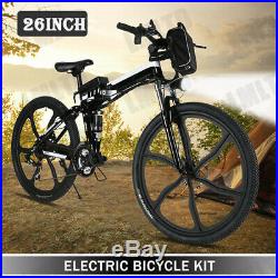 26'' Electric Bike Folding Mountain Bicycle 36V E-Bike E-MTB 21 Speed 250W Black