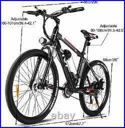 26'' Electric Bike Mountain Bicycle Ebike Shimano 21Speed Shifter Adult Cycling