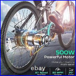 26'' Electric Bike, Mountain Bicycle for Adults 500W 48V Foldable EBike 21-Speed