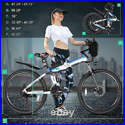 26'' Electric Bike, Mountain Bicycle for Adults 500W 48V Foldable EBike 21-Speed