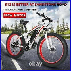 26 Electric Fat Tire Bike Beach Snow Bicycle E-bike 36V Lithium Battery Red USA