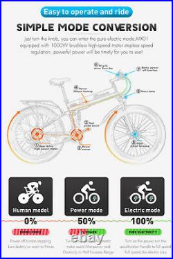 26 Electric Folding Mountain Bike 1000 W Fat Tire Bicycle Ebike Shimano Cycling