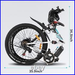 26 Folding Electric Bicycle, 500W Adults E-Mountain Bikes 21 Speed eBike White#