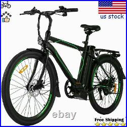 26 In Electric Cruiser Bike Mountain Bicycle Removable 10AH Battery Ebike Black