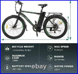 26 In Electric Cruiser Bike Mountain Bicycle Removable 10AH Battery Ebike Black