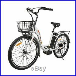 2636V 10AH 350W City Electric Bicycle e-bike White with Basket 7 Speed
