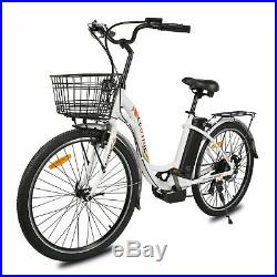 2636V 10AH 350W City Electric Bicycle e-bike White with Basket 7 Speed