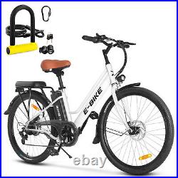 500W 26'' Electric Bicycle 7 Speed Fat Tire Snow Beach City E-bike White 36V