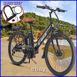 500W 26'' Electric Bicycle 7 Speed Fat Tire Snow Beach City Ebike Black 36V US