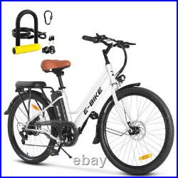 500W 26'' Electric Folding Bicycle 7 Speed Fat Tire Snow Beach City E-bike White