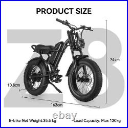 500W 48V Mountain Electric Bike Ebike 20 Inch Fat Tire 7 Speed City Snow Bicycle