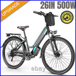 500W Electric Bike for Adults, 48V Bicycle Commuter Ebike 21 Speed with Rear Rack@