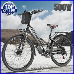 500W Electric Bike for Adults, 48V Bicycle Commuter Ebike 21 Speed with Rear Rack@