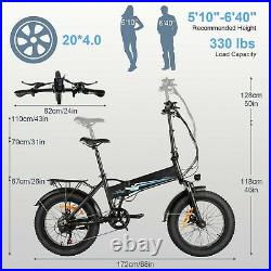 -500With350W Foldable Electric Bike 20 x 4.0'' Fat Tire Bicycle City Ebike 48V