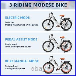 750W Ebike 26 Electric Bike Bicycle 25Mph CommuterTire Mountain Bikes White