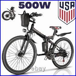 Adults Folding Electric Bike, 26 Foldable Mountain Bicycle 500W Ebike Commuter@
