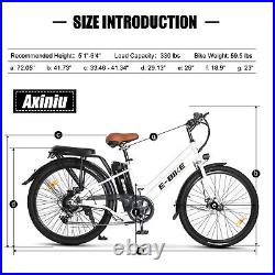 Axiniu 36V 350W 26'' Electric Bicycle Ebike 7 Speed Snow Beach City E-bike White