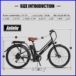 Axiniu 36V 500W 26'' Electric Bicycle Ebike 7 Speed Snow Beach City E-bike Black