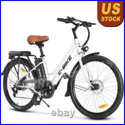 Axiniu 500W 26'' Electric Bicycle Ebike 7 Speed Snow Beach City E-bike White