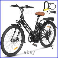 Axiniu 500W 26'' Electric Bicycle Fat Tire Snow Beach City Ebike White/Black