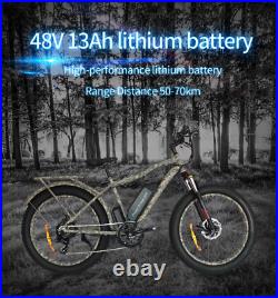 Camo Mountain Electric Fat Tire Bicycle 750W 48V 13Ah Lithium Ion Battery Ebike