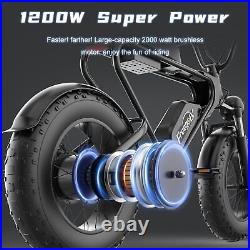 Ebike 20 1200W Electric Bike Mountain Bicycle Off Road Fat Tire 34MPH 40 Miles