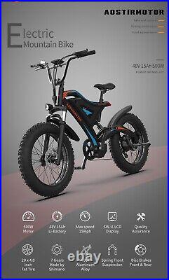 Electric Bike 20 500W 48V/15Ah Ebike Mountain Bicycle Fat Tire Full Suspension