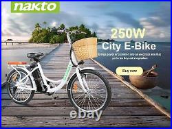 Electric Bike 22 250W Electric Bicycle City Ebike for Female with Basket 20 Mph