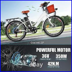 Electric Bike 26'' Step Through Bicycle Adults Commuter City eBike with Basket