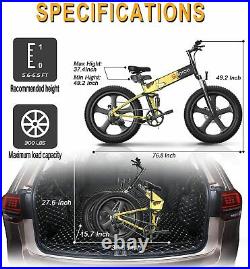 Electric Folding Bike Bicycle Ebike 26'' Fat Tire Sonw Beach Mountain Li-Battery