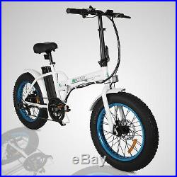 Folding Electric Fat Tire Bike Beach Bicycle City Ebike 20 36V 500W White/Blue