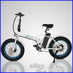 Folding Electric Fat Tire Bike Beach Bicycle City Ebike 20 36V 500W White Pedal