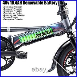 PASELEC 350W Electric Bicycle Folding Ebike 14'' Mountain Bike 48V 13Ah MTB Gray