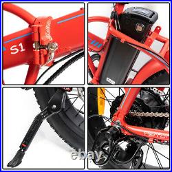 Red Folding Electric Fat Tire Bike Beach Bicycle City Ebike 20 48V 500W 13AH