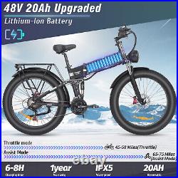 Ridstar 1500W 48V 26'' Fat Tire Mountain eBike 20Ah Battery Electric Bike Gift